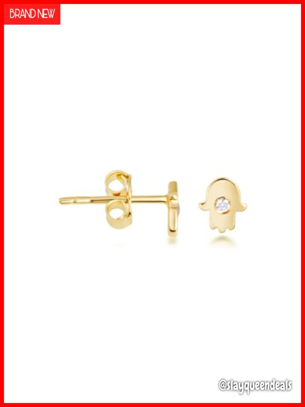 14K Yellow Gold Hamsa Hand Diamond Stud Earrings